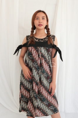 Sabrina Dress Hamil Batik Menyusui Brokat Pita - BTK 151 Hijau
